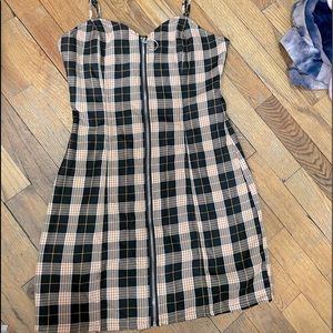 forever 21, size small, plaid dress, orange black & white, cotton
